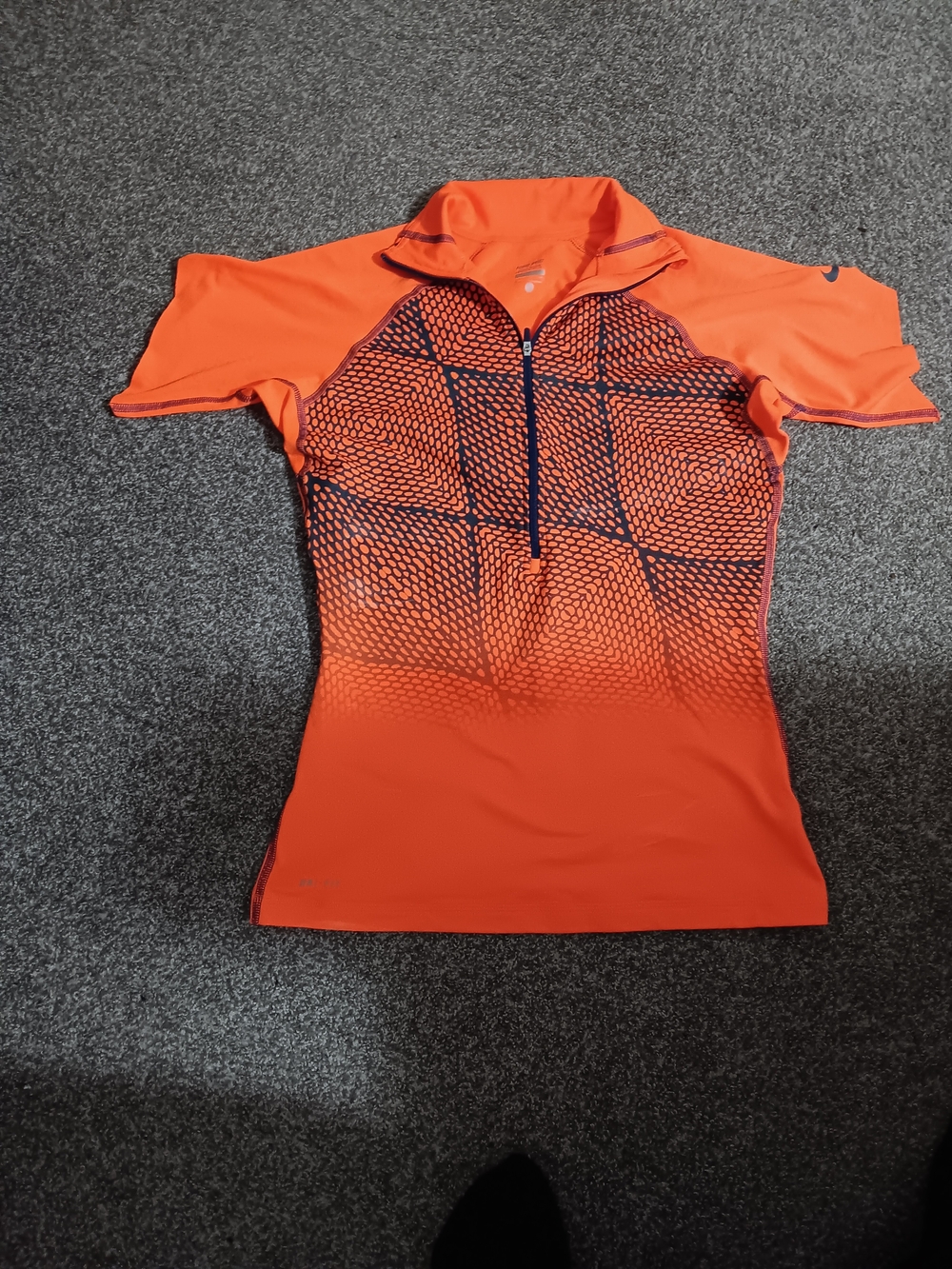 Nike Women's Orange Short Sleeve Zip Performance Top